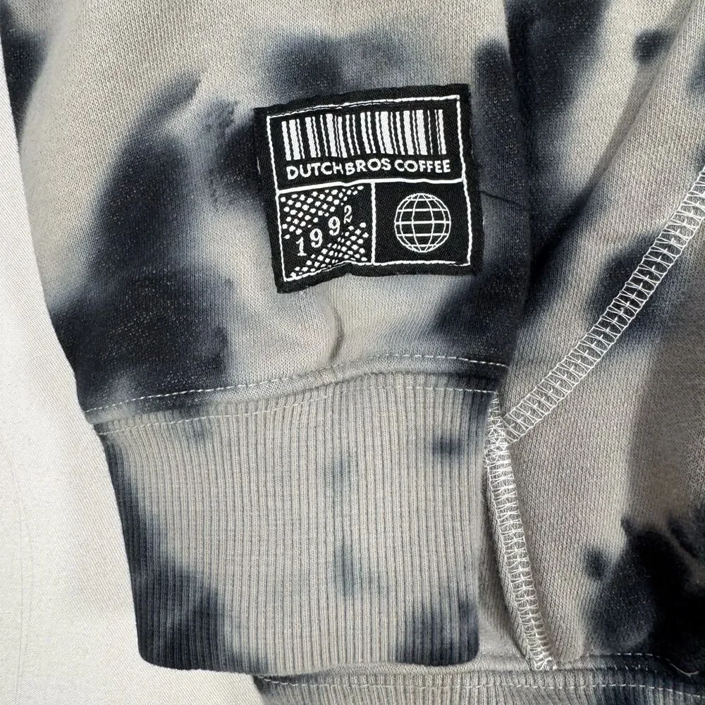 Dutch Bros Coffee Tie Dye Hoodie Sweatshirt Medium Black Gray with Graphic Back - Picture 3 of 7